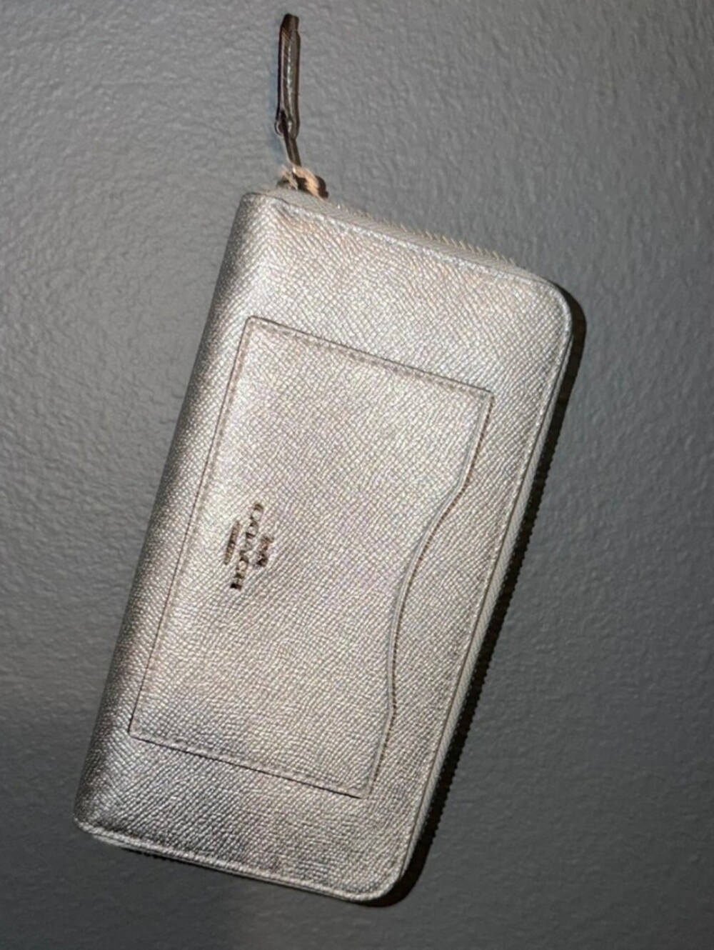Coach Metallic Silver Zip-Around Accordian Style Wallet EUC